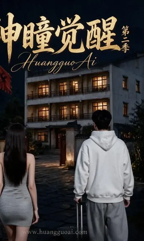 悬疑短剧海报,两人拖着行李箱站在亮灯的楼前