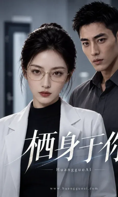 都市职场短剧海报,戴眼镜的女主角与男性角色站在一起